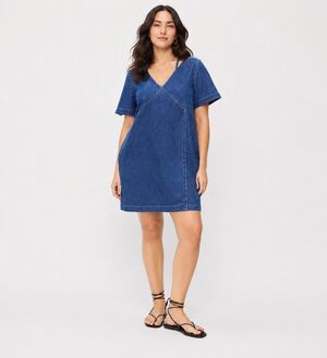 ASOS Denim Mini Dress Womens US 12 Blue V Neck Short Sleeve NWT WHITE Label